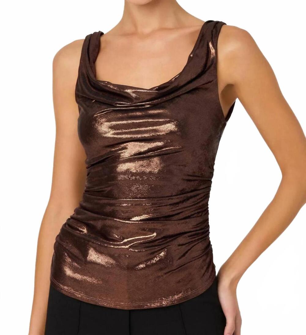 NEW ASTR leanne metallic cowl neck top in brown